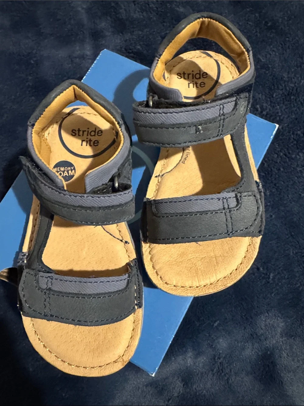 Stride Rite Navy and Tan Kids Adjustable Hook-and-Loop Sandals